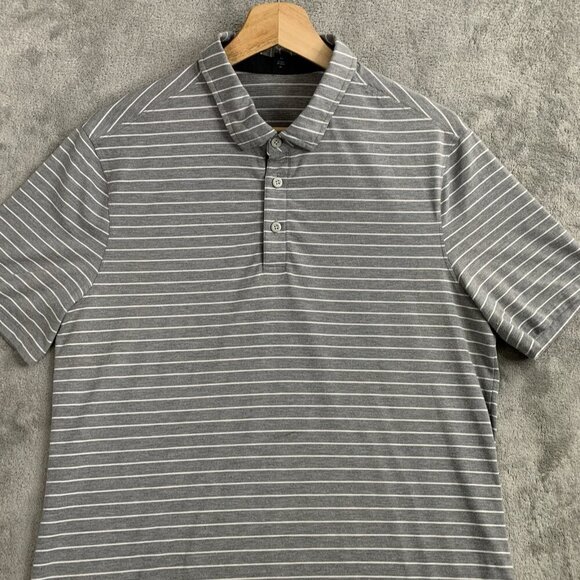 Lululemon Shirt Men Medium Evolution Polo Bunker Stripe Gray Short Sleeve Preppy - Picture 4 of 8